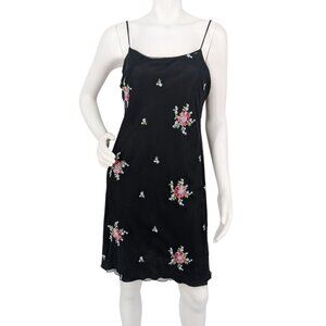 Vtg Y2K Sheer Mesh Overlay Mini Slip Dress Floral Embroidered Whimsigoth Size 12